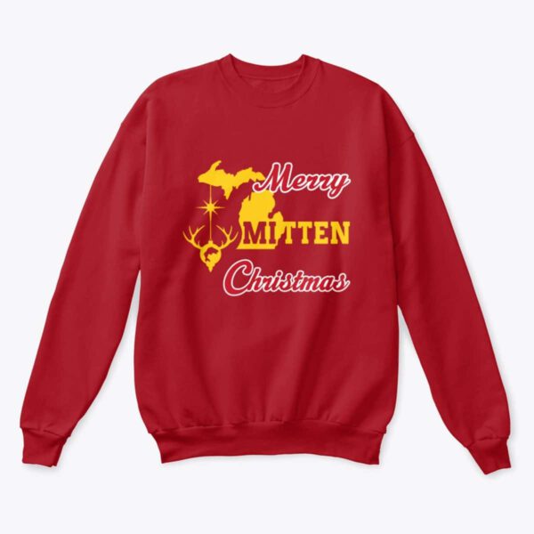 Merry Mitten Christmas Sweatshirt Deep Red Gold