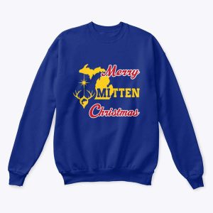 Merry Mitten Christmas Sweatshirt Royal Blue Gold