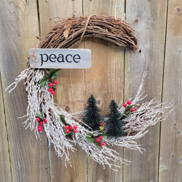 Winter In The Woods Grapevine Wreath Peace Sign