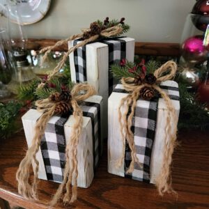 Wood Gift Boxes Distressed White Black Buffalo Plaid