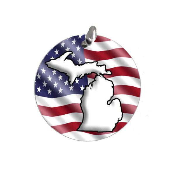 Metal Jewelry Disc American Flag Michigan
