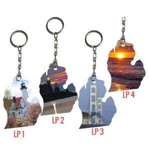 Wooden Michigan Shape Keychains with Scenic Photo