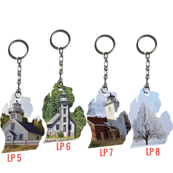 Wooden Michigan Shape Keychains with Scenic Photo LP5, LP6, LP7, LP 8