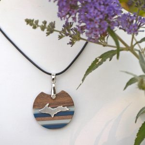 Michigan Wood Necklace Silver Upper Peninsula
