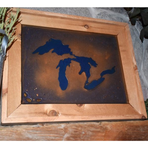 Framed Michigan Great Lakes Blue Epoxy Art 4