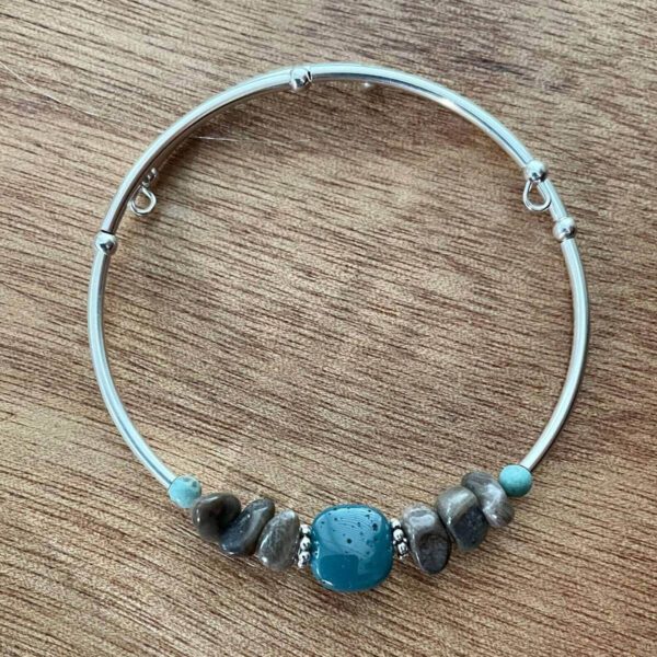 Leland Blue and Petoskey Stone Memory Wire Bracelet