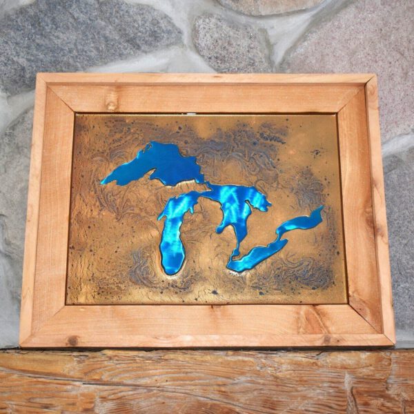 Michigan Great Lakes Blue Epoxy Art 0 Framed