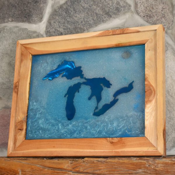 Michigan Great Lakes Blue Epoxy Art 1 Framed