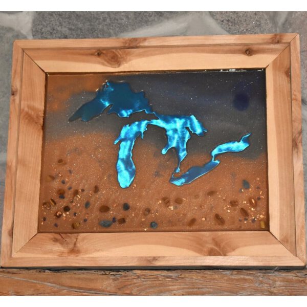 Michigan Great Lakes Blue Epoxy Art 2 Framed