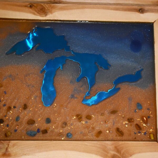 Michigan Great Lakes Blue Epoxy Art Lake Superior Stones 2