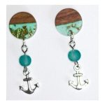 Anchor Dangle Wood Resin Earrings