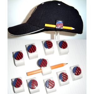 GOLF HAT CLIPS with Magnetic USA Ball Marker / Pencil – 10 Pack
