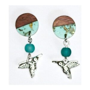 Hummingbird Wood Resin Earrings