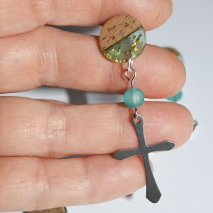 Wood Resin top of Large Cross Earrings