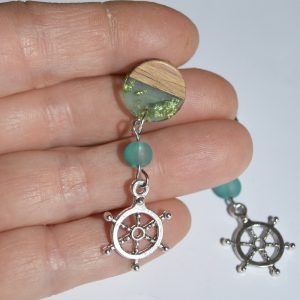 Wood Resin top of Ships Wheel Earrings