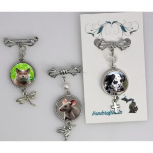 Bow Brooch Pin with Charm and Custom Image