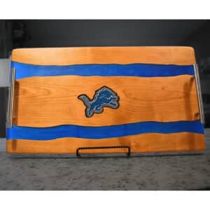 Detroit Lions Charcuterie Board American Cherry Blue Epoxy River
