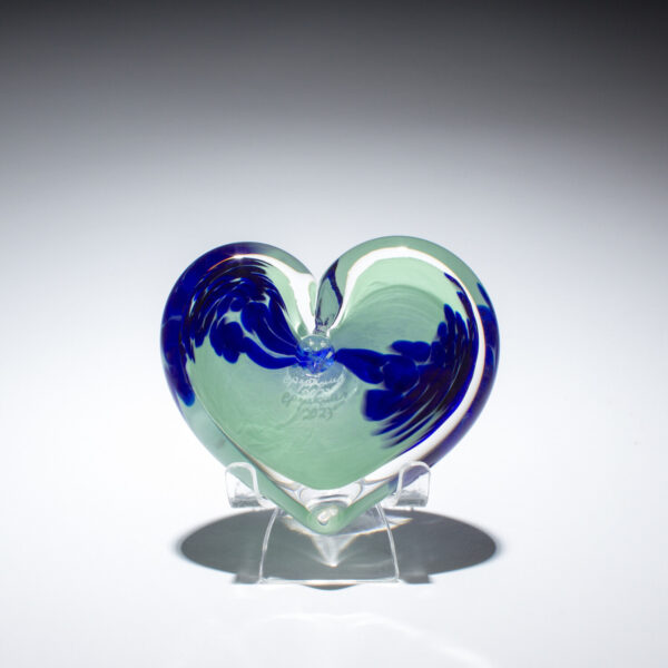 Back of Pixie Stardust Blown Glass Heart Paperweight