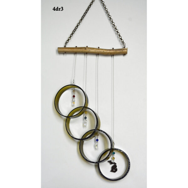 4DR3Wind Chime Wine Bottle Rings on Driftwood