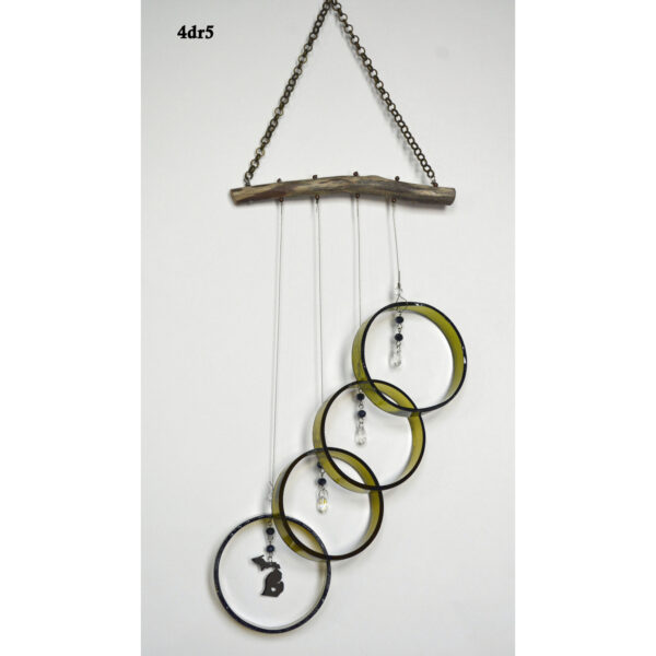 4DR5 Wind Chime Wine Bottle Rings on Driftwood