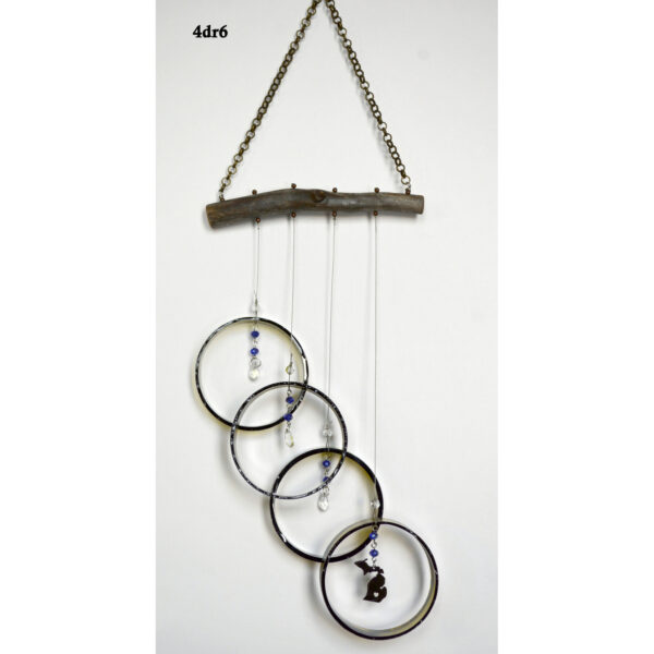 4DR6 Wind Chime Wine Bottle Rings on Driftwood