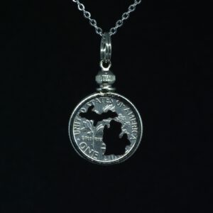 Michigan Silhouette Carved Dime Necklace