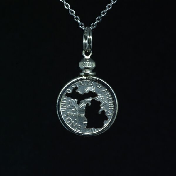 Michigan Silhouette Carved Dime Necklace