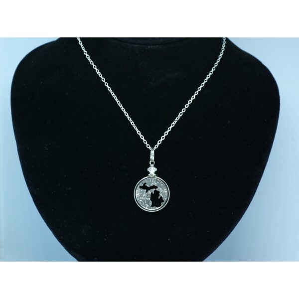 Michigan Silhouette Carved Dime Necklace on bust