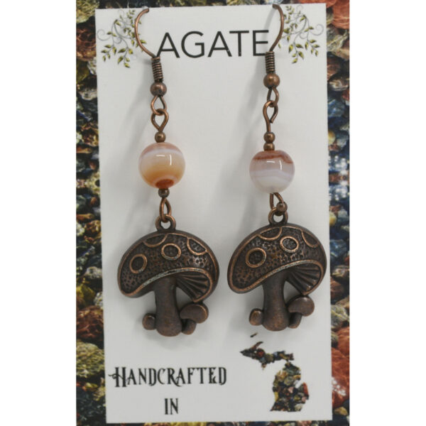 Copper Mushroom with Agate Earrings