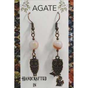 Copper Owl with Agate Earrings