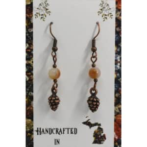 Copper Pine Cone with Agate Earrings