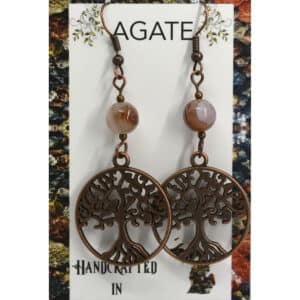 Copper Tree of Life Earrings with Agate