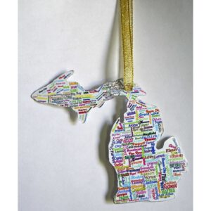 Michigan Shape Ornament with Cities
