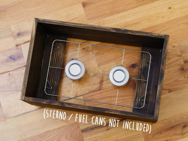 Wood Chafing Pan Full Size with 2 fuel burners