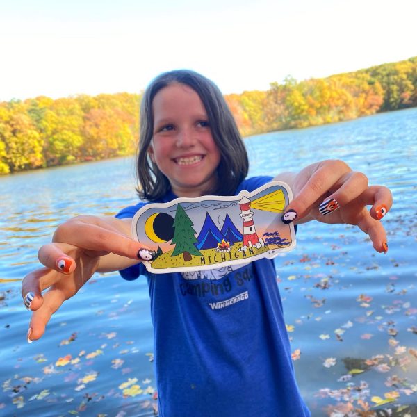 Girl Holding Camp Michigan Vinyl Sticker