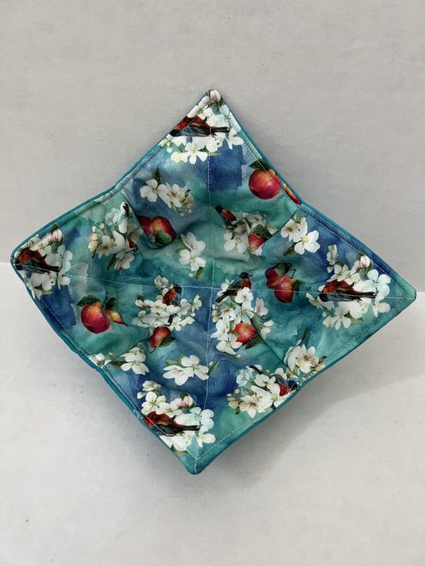 Microwave Bowl Holder Cozy Hot Pad Light Blue Apple Blossoms