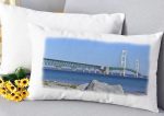 Horizontal Lumbar Pillow Mackinac Bridge with Rocks