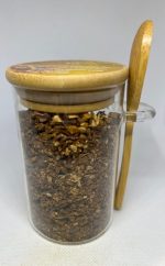 Organic Chaga Cacao Tea in Jar with Wooden Spoon
