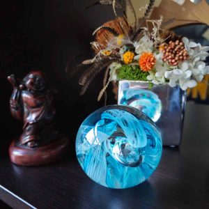 Aqua-Circle-of-Life-Blown-Glass-Paperweight