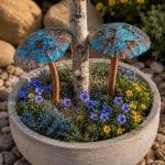 Solid Copper Garden Mushroom Sculpture with Turquoise Patina