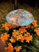 Solid Copper Garden Mushroom Sculpture with Turquoise Patina Top
