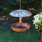 Turquoise Copper Mushroom Bird Feeder with bird seed