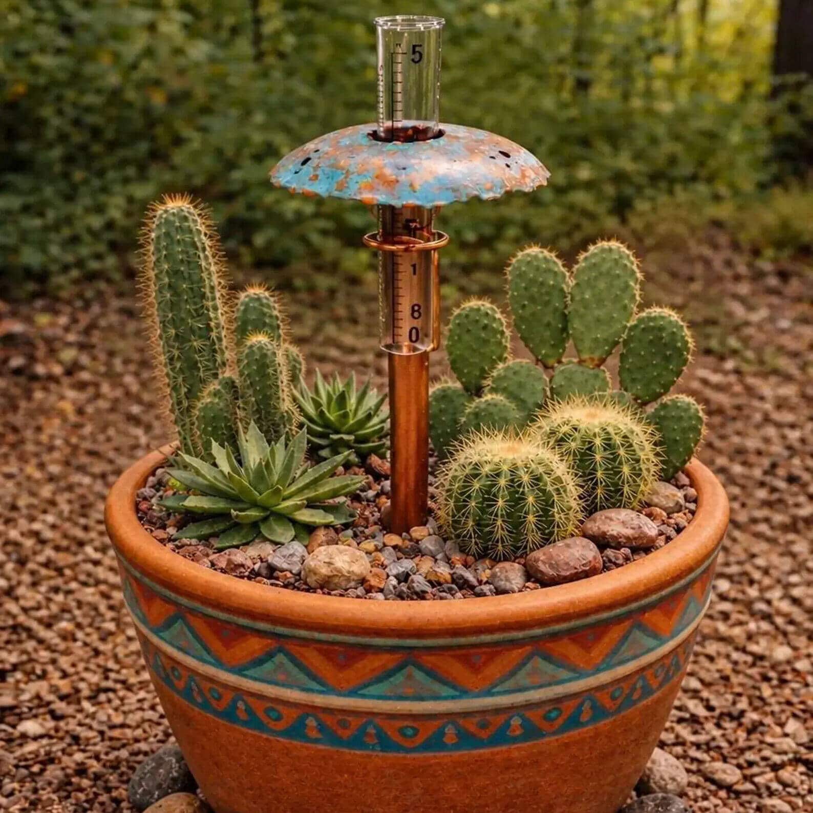 Turquoise Patina Copper Mushroom Rain Gauge