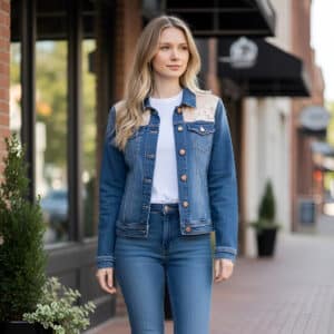 Upcycled Maurices Jean Jacket with Lace Inserts