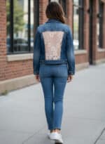 Upcycled Maurices Jean Jacket with Lace Inserts Back Side