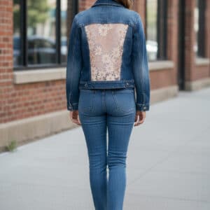Upcycled Maurices Jean Jacket with Lace Inserts Back Side