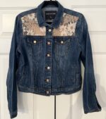 Upcycled Maurices Jean Jacket with Lace Inserts Front View