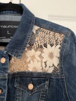 Upcycled Maurices Jean Jacket with Lace Inserts Left Shoulder View