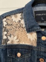 Upcycled Maurices Jean Jacket with Lace Inserts Right Shoulder View