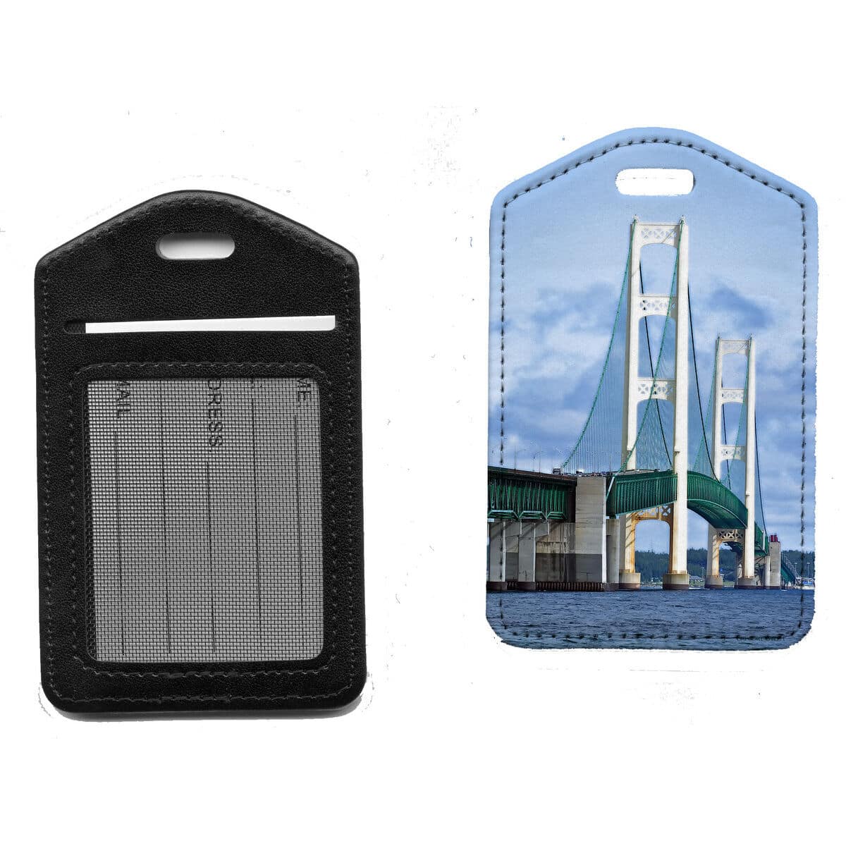 Personalized Leather-Like Michigan Luggage Tag Mackinac Bridge